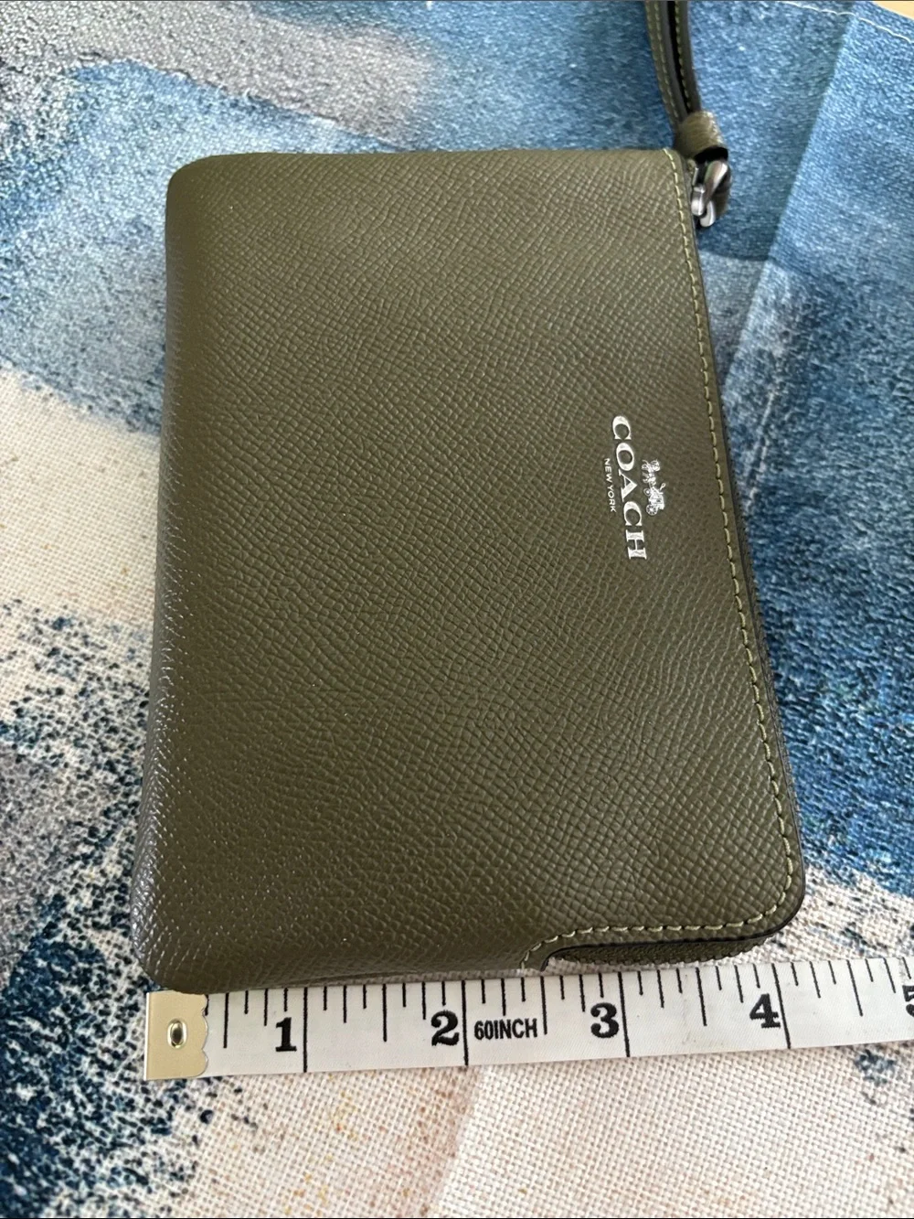COACH Olive Green Pebbled Leather Wristlet Pouch